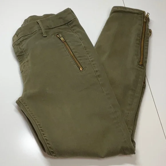 MOTHER Crop Zip Muse Mid Rise Skinny Olive Green Size: 26 - Picture 2 of 12